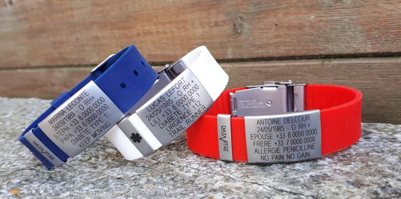 Bracelets Data Vitae identification et informations pour les secours